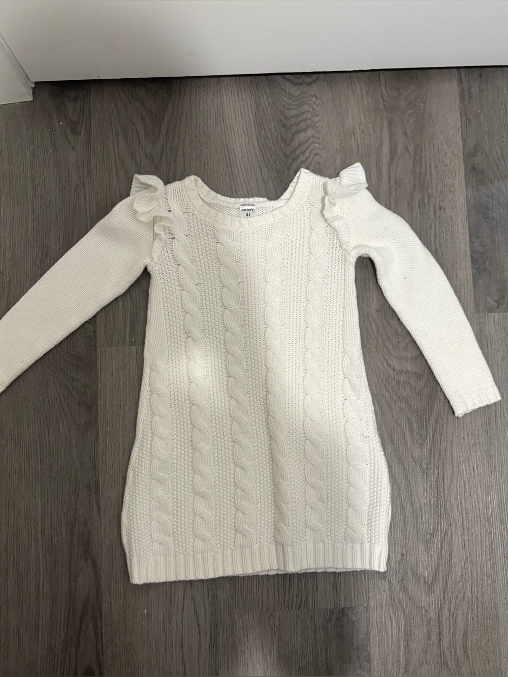 Girls Cream/White Cable Knit Sweater Dress